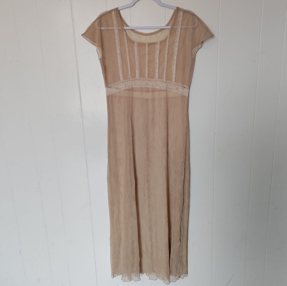 Vintage Y2K slip maxi dress boho sheer lace empire waist flowy festival fairy